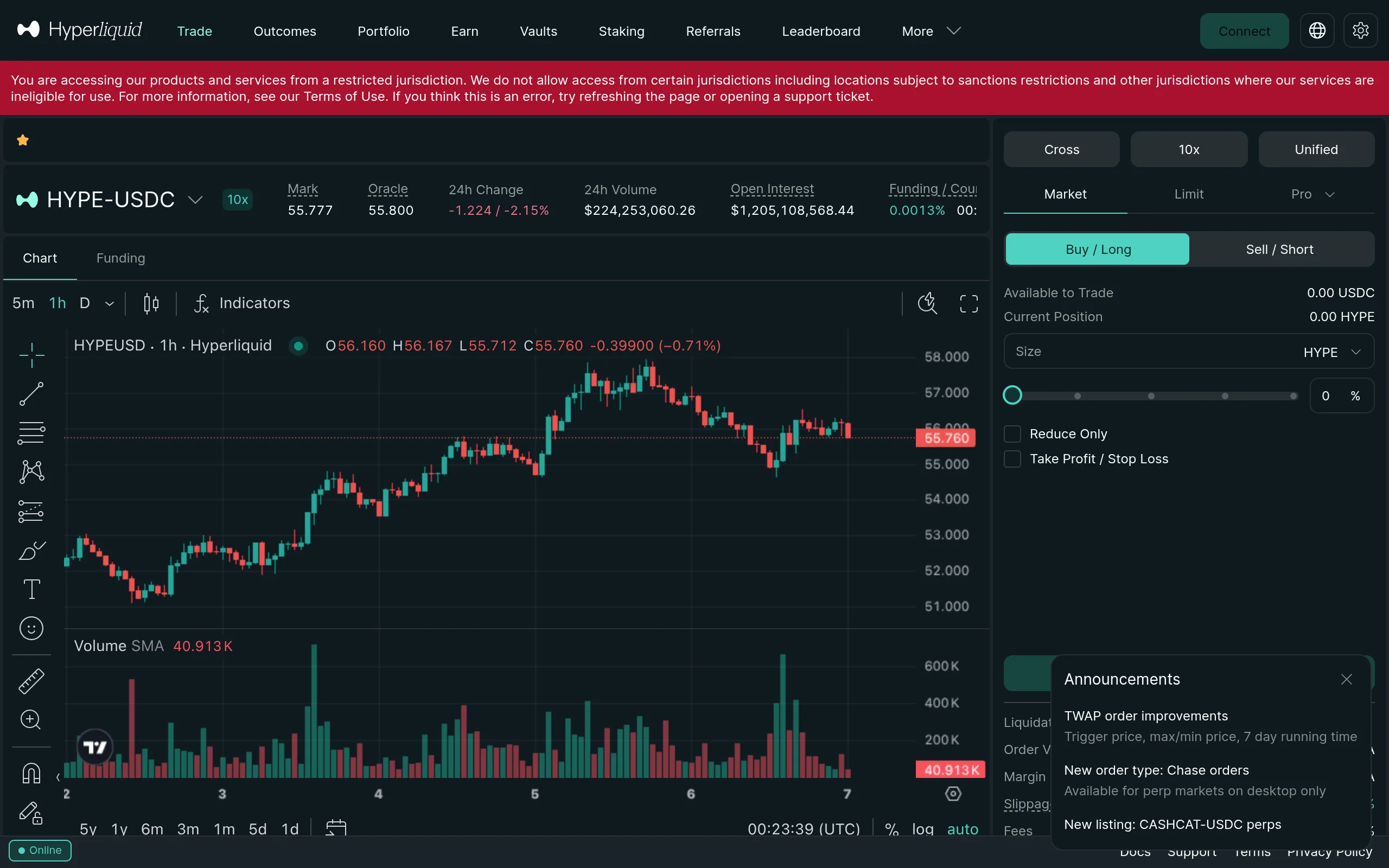 Hyperliquid's order book interface, the venue Axiom routes perpetual orders to